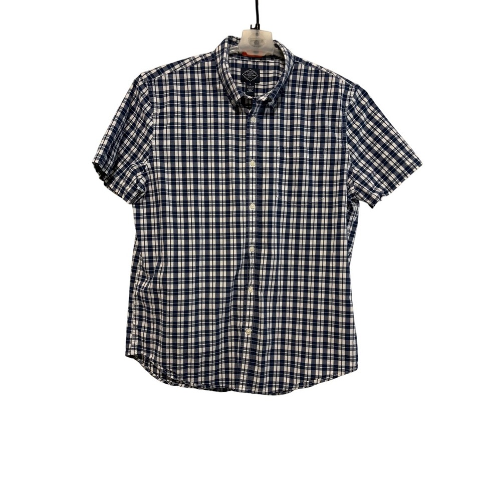 CLEARANCE-St John's Bay Mens Navy and White Plaid Short-Sleeve Button-Down Shirt
